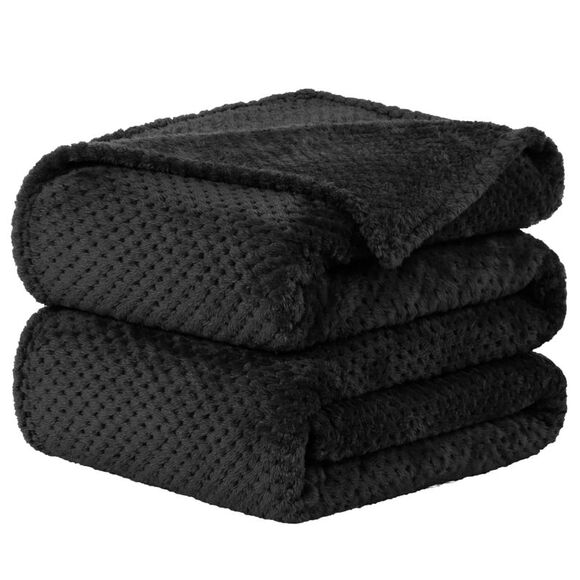 Flannel Fleece Bed Blankets Microfiber 330GSM 78"x90" Black - Picture 1 of 6